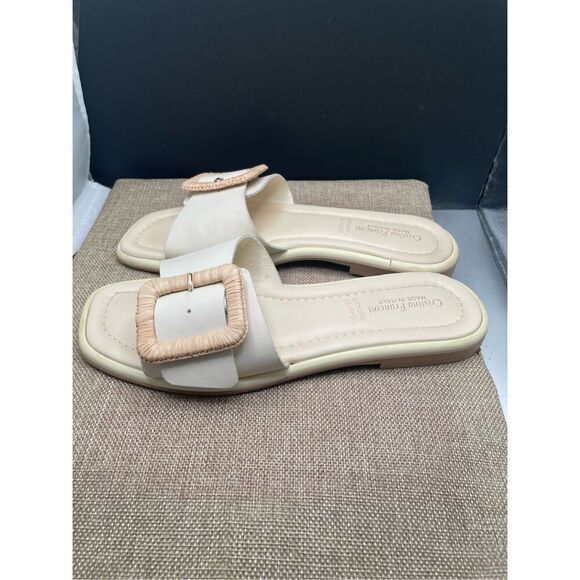 Cristina Francini Genuine Leather Sandals Cream Inez Buckle Size 8 Italian - Picture 3 of 11